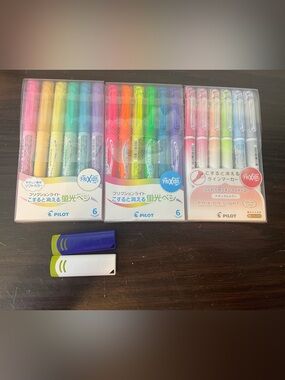 Pilot FriXion Light Pastel and Neon Highlighter Sets - Multicolor Three Pack Lot